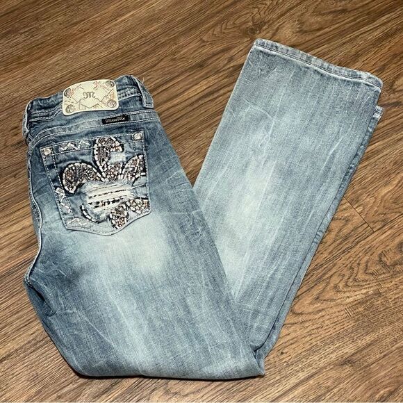MISS ME Mid Rise Easy Boot Embellished  Denim Jeans Blue Style JE8607ER Size 30 - Picture 1 of 14